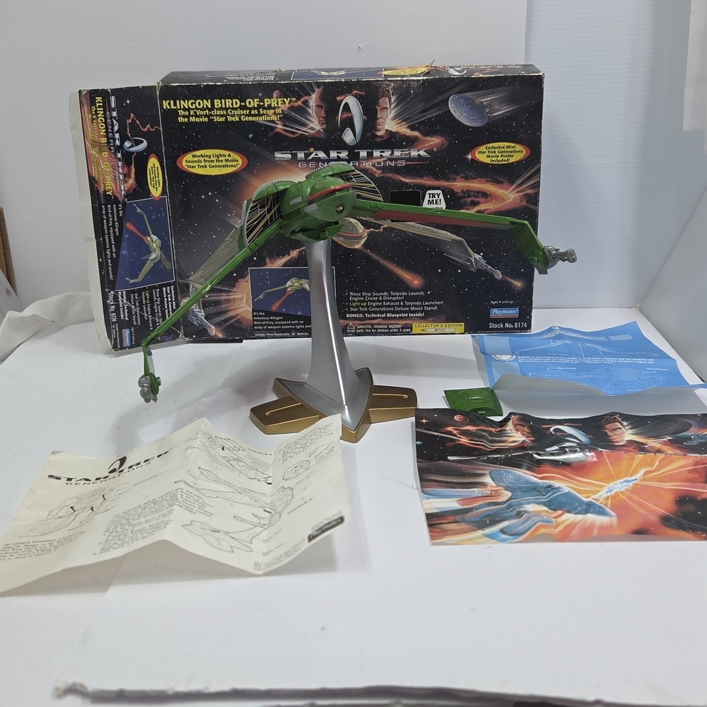 TESTED Star Trek Generations Klingon Bird Of Prey Playmates 1994 Boxed CIB Vtg